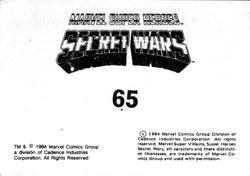 1984 Leaf Marvel Super Heroes Secret Wars Stickers #65 Cyclops Back