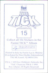 1995 Panini The Tick Stickers #15 Stop! Don't go shaking zose! Back