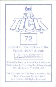 1995 Panini The Tick Stickers #72 Arthur! Fight that wild hair!!! Back