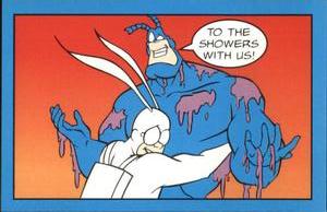 1995 Panini The Tick Stickers #87 To the showers with us! Front