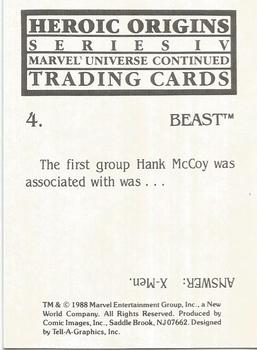 1988 Comic Images Marvel Universe IV Heroic Origins #4 Beast Back