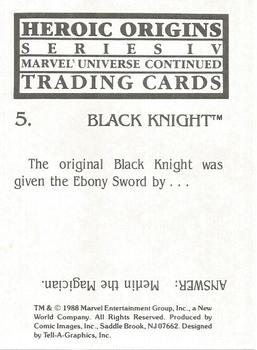 1988 Comic Images Marvel Universe IV Heroic Origins #5 Black Knight Back