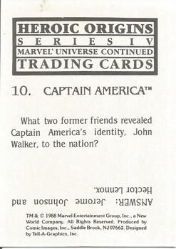 1988 Comic Images Marvel Universe IV Heroic Origins #10 Captain America Back