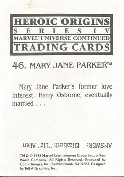 1988 Comic Images Marvel Universe IV Heroic Origins #46 Mary Jane Parker Back