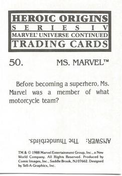 1988 Comic Images Marvel Universe IV Heroic Origins #50 Ms. Marvel Back