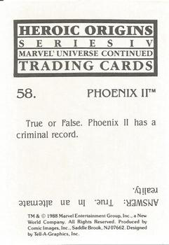 1988 Comic Images Marvel Universe IV Heroic Origins #58 Phoenix II Back