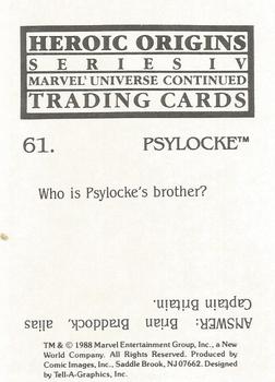 1988 Comic Images Marvel Universe IV Heroic Origins #61 Psylocke Back