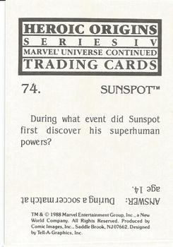 1988 Comic Images Marvel Universe IV Heroic Origins #74 Sunspot Back