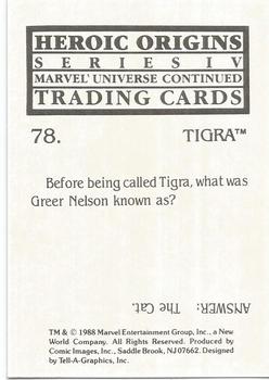 1988 Comic Images Marvel Universe IV Heroic Origins #78 Tigra Back