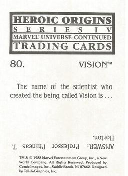 1988 Comic Images Marvel Universe IV Heroic Origins #80 Vision Back