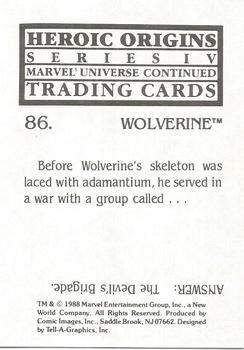 1988 Comic Images Marvel Universe IV Heroic Origins #86 Wolverine Back