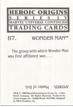 1988 Comic Images Marvel Universe IV Heroic Origins #87 Wonder Man Back