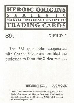 1988 Comic Images Marvel Universe IV Heroic Origins #89 X-Men Back