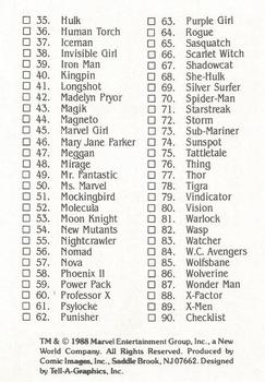 1988 Comic Images Marvel Universe IV Heroic Origins #90 Checklist Back