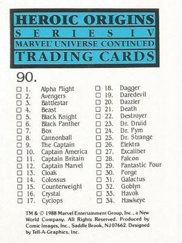 1988 Comic Images Marvel Universe IV Heroic Origins #90 Checklist Front