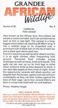 1990 Grandee African Wildlife #4 Caracal Back