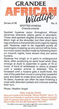 1990 Grandee African Wildlife #6 Spotted Hyena Back