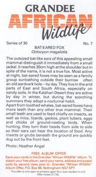 1990 Grandee African Wildlife #7 Bat-Eared Fox Back
