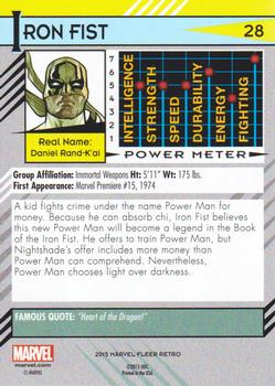 2015 Fleer Retro Marvel #28 Iron Fist Back