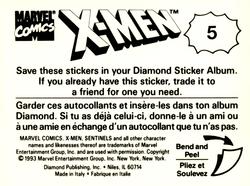 1993 Diamond X-Men Animated Series Stickers #5 NA Back