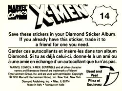 1993 Diamond X-Men Animated Series Stickers #14 NA Back