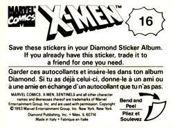 1993 Diamond X-Men Animated Series Stickers #16 NA Back
