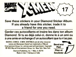 1993 Diamond X-Men Animated Series Stickers #17 NA Back