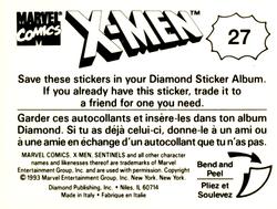 1993 Diamond X-Men Animated Series Stickers #27 NA Back
