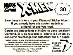 1993 Diamond X-Men Animated Series Stickers #30 NA Back