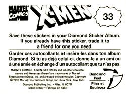 1993 Diamond X-Men Animated Series Stickers #33 NA Back