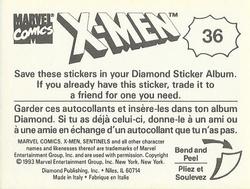 1993 Diamond X-Men Animated Series Stickers #36 NA Back