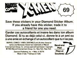 1993 Diamond X-Men Animated Series Stickers #69 NA Back