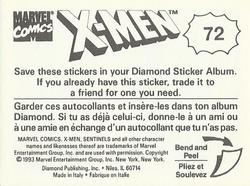 1993 Diamond X-Men Animated Series Stickers #72 NA Back