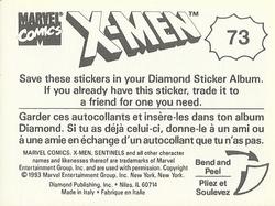 1993 Diamond X-Men Animated Series Stickers #73 NA Back
