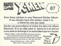 1993 Diamond X-Men Animated Series Stickers #87 NA Back