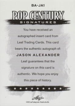 2012 Leaf Pop Century Signatures - Silver #BA-JA1 Jason Alexander Back