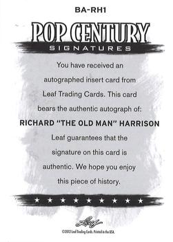 2012 Leaf Pop Century Signatures - Blue #BA-RH1 Richard Harrison Back