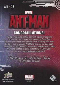 2015 Upper Deck Marvel Ant-Man - Autograph Memorabilia Combos #AM-CS Corey Stoll Back