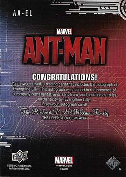 2015 Upper Deck Marvel Ant-Man - Blueprints Actor Autographs #AA-EL Evangeline Lilly Back