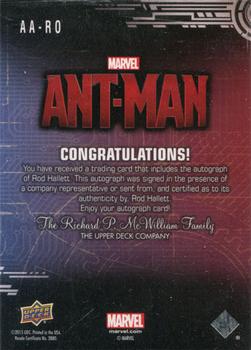 2015 Upper Deck Marvel Ant-Man - Blueprints Actor Autographs #AA-RO Rod Hallett Back