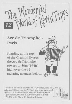 1997 Brooke Bond The Wonderful World of Kevin Tipps #12 Arc de Triomphe Back
