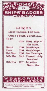 2000 Card Collectors Society Ships' Badges #13 Ceres Back