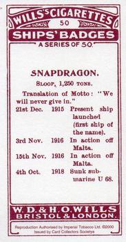 2000 Card Collectors Society Ships' Badges #50 Snapdragon Back