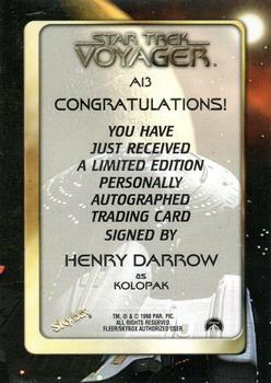 1998 SkyBox Star Trek Voyager Profiles - Autographs #A13 Henry Darrow Back