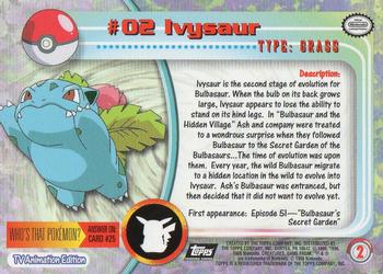 1999 Topps Pokemon TV Animation Edition Series 1 - Black Topps Logo Foil #2 Ivysaur Back