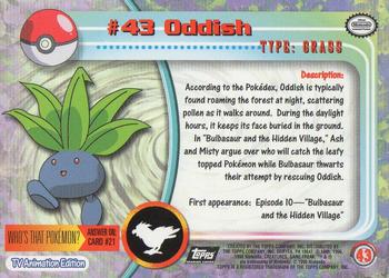 1999 Topps Pokemon TV Animation Edition Series 1 - Black Topps Logo Foil #43 Oddish Back