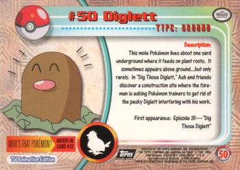 1999 Topps Pokemon TV Animation Edition Series 1 - Black Topps Logo Foil #50 Diglett Back