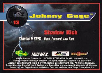 1994 Classic Mortal Kombat II #13 Johnny Cage Back
