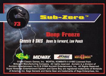 1994 Classic Mortal Kombat II #73 Sub-Zero Back