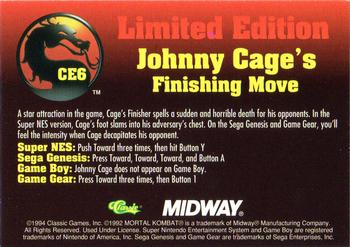 1994 Classic Mortal Kombat Series 1 - Collector's Edition #CE6 Johnny Cage's Finishing Move Back